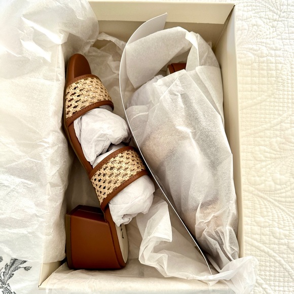 NEW in Box Anne Klein Brooke Natural Woven & Leather Slide Sandals 9M Coastal - Picture 3 of 15